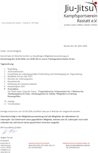 Einladung zur Mitgliederversammlung 2026 am 16. April 2026,
 19 Uhr