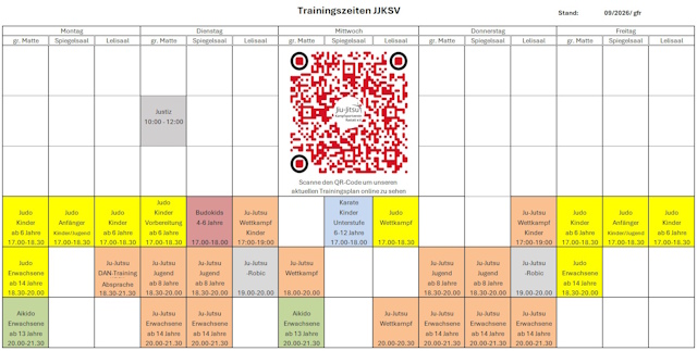 Unsere Trainingszeiten in der Übersicht Stand Februar 2026/ gfr Unsere Trainingszeiten in der Übersicht Stand September 2026/ gfr